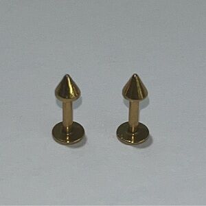 2Pc Gold Stainless Steel Flat Back Screw-On Spike Nose/Ear/Lip Stud